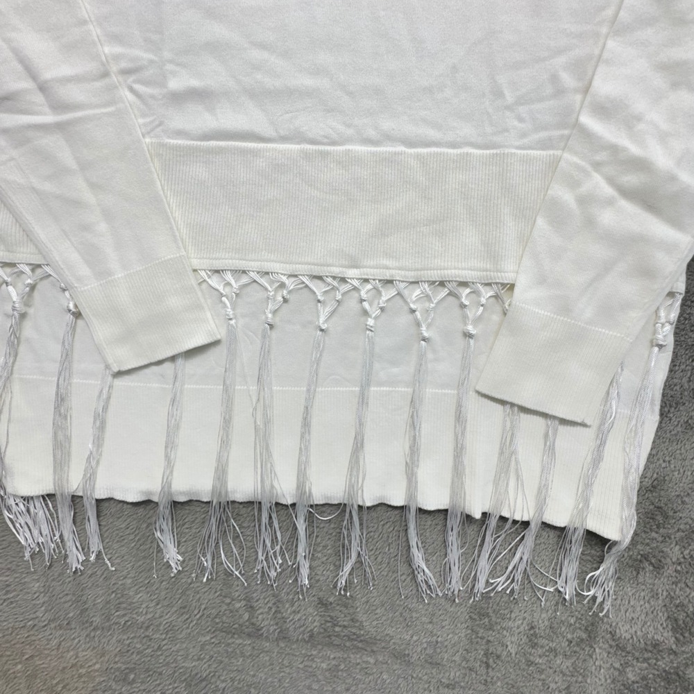 DG2 Diane‎ Gilman White Turtleneck Sweater Fringe Trim Tassel Detail Size L NWT - Picture 3 of 10